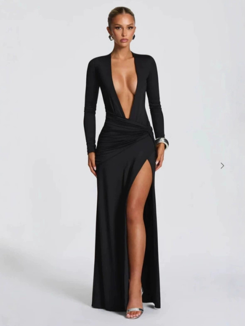 Zara Fall Solid Color Long Sleeve High Slit Dress